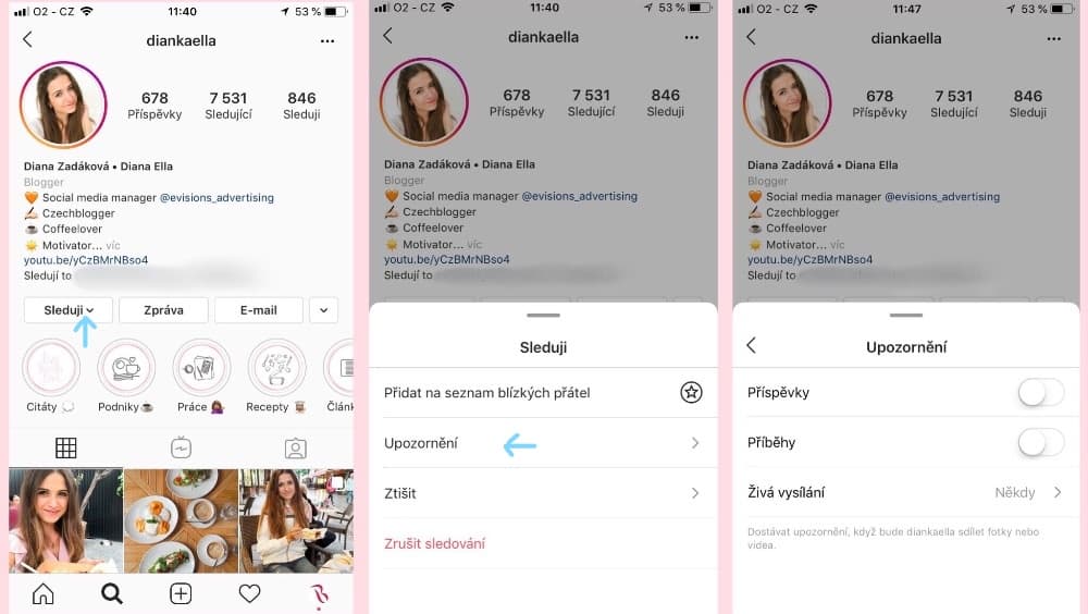 Jak zapnout upozornění u příspěvků na Instagramu